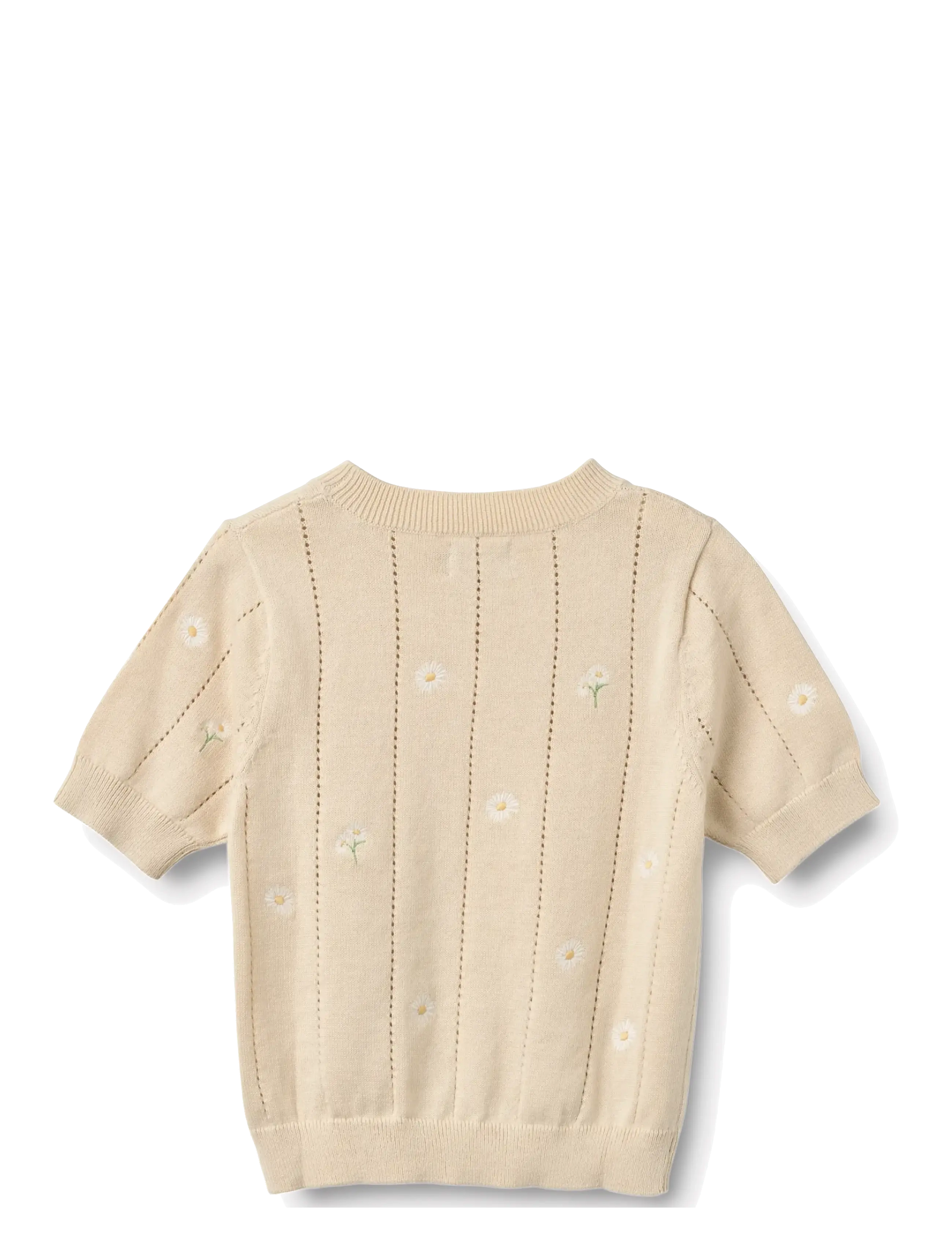 Wheat - Knit Top S/S Malvina - trøjer - sandshell white flowers - 1
