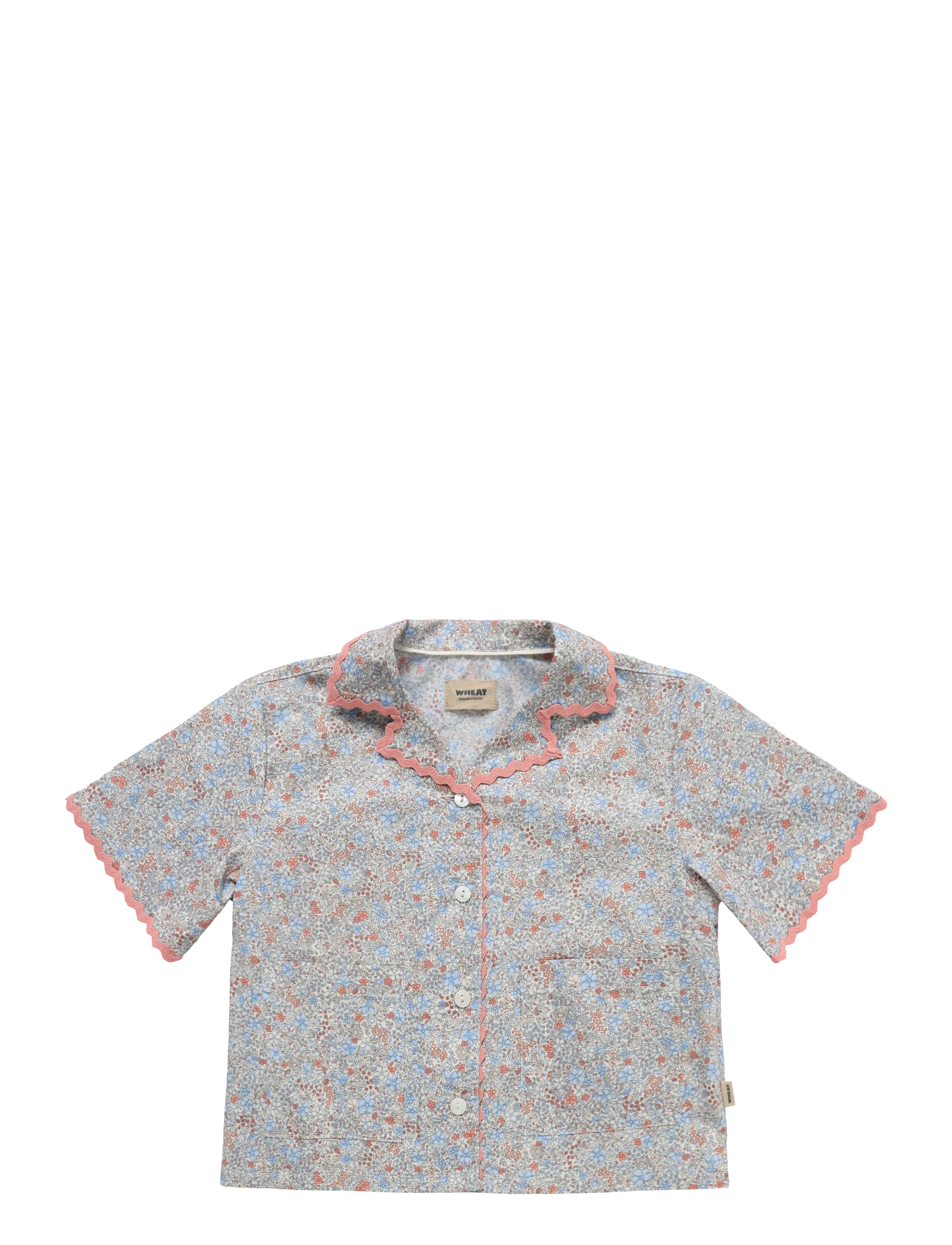 Wheat Shirt S/S Lace Vilma - Overdele - AIR BLUE FLOWERS / blue