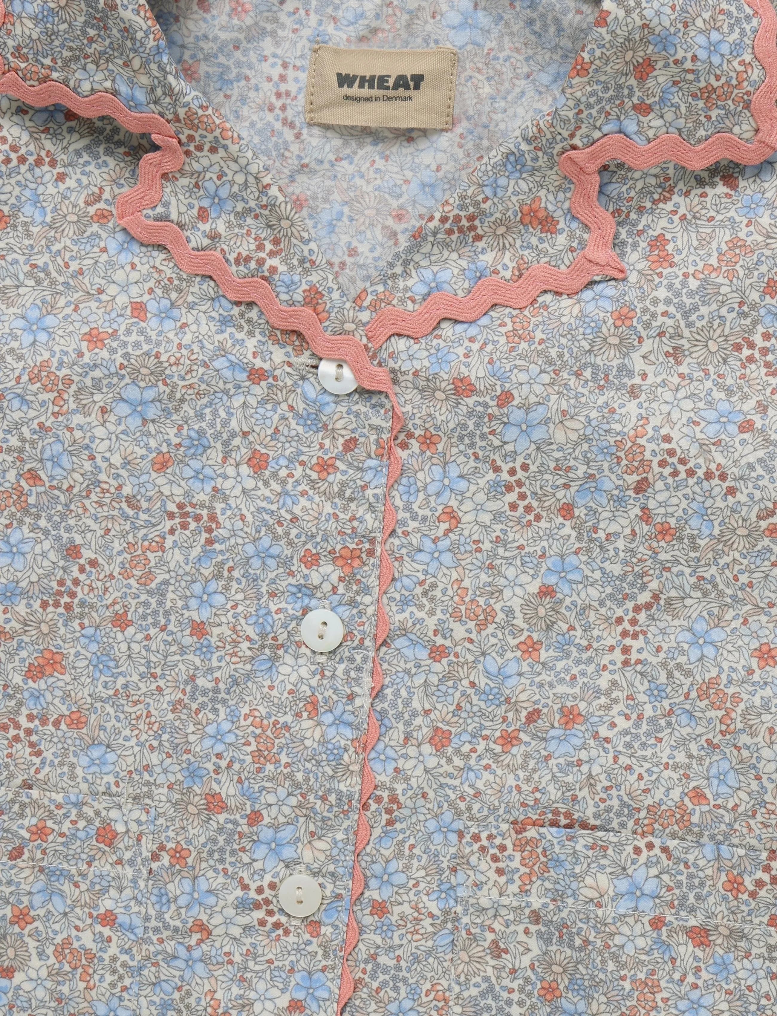 Wheat - Shirt S/S Lace Vilma - air blue flowers - 2