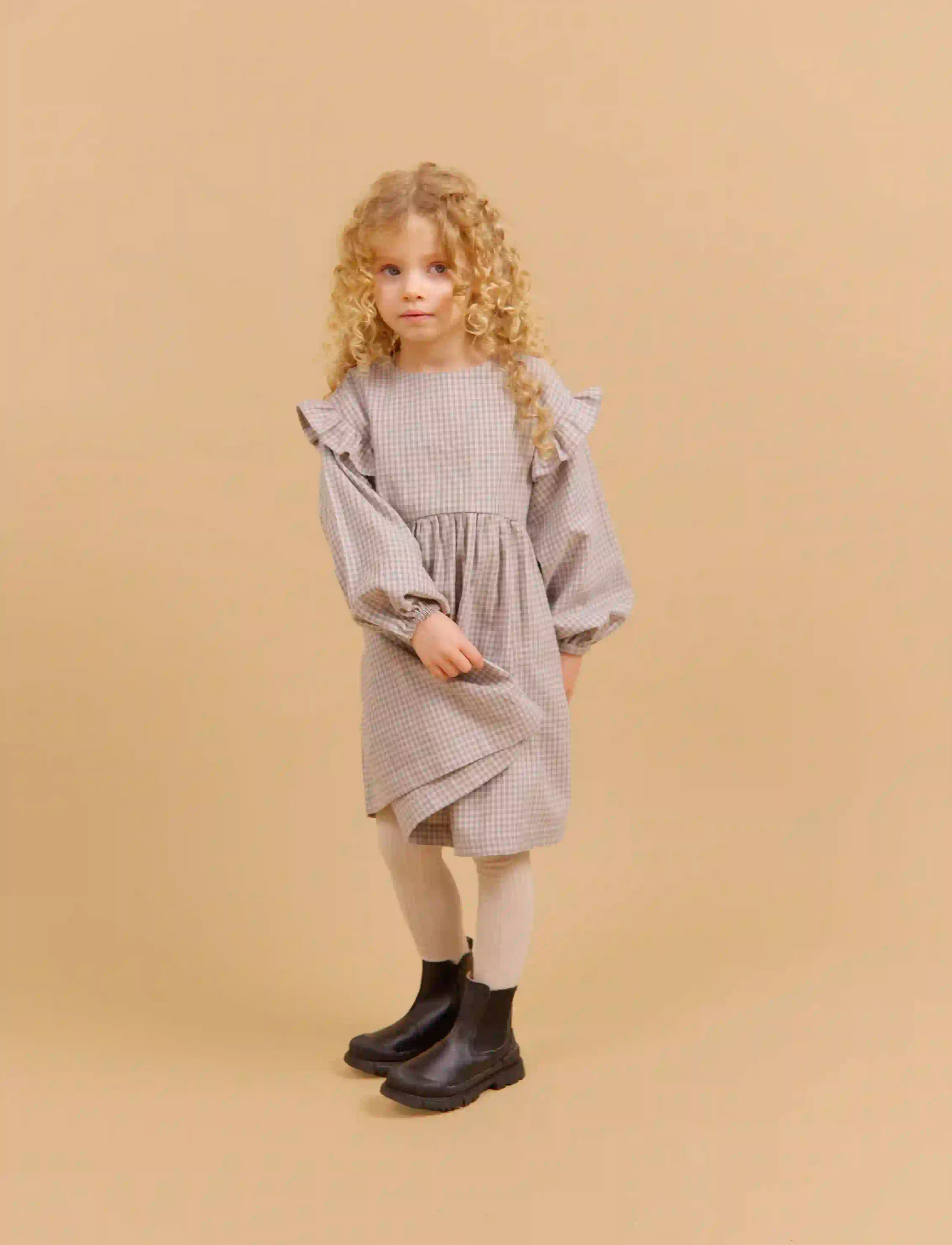 Wheat Dress Gro - Kjoler - GREYBROWN CHECK / grey