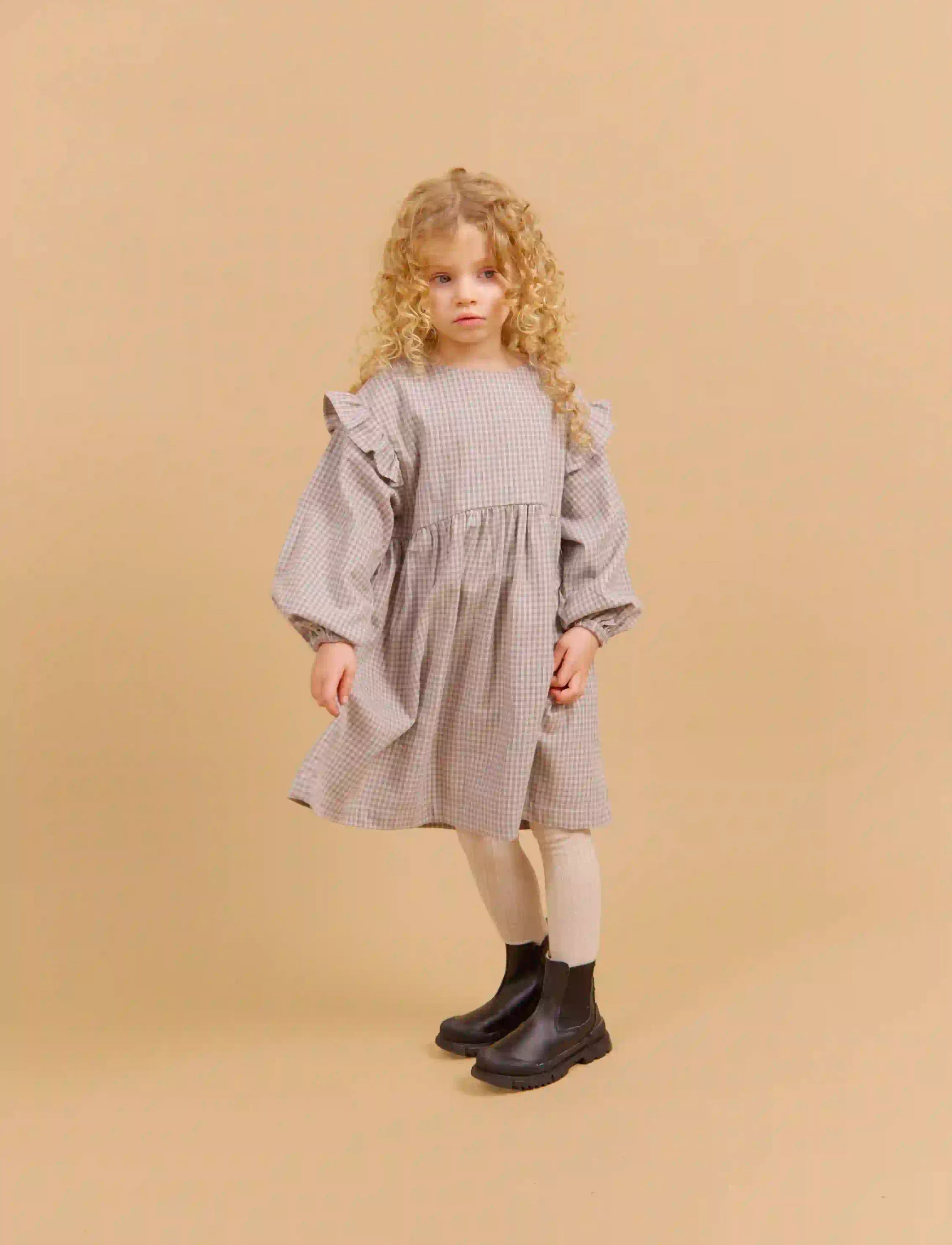 Wheat - Dress Gro - langærmede hverdagskjoler - greybrown check - 3