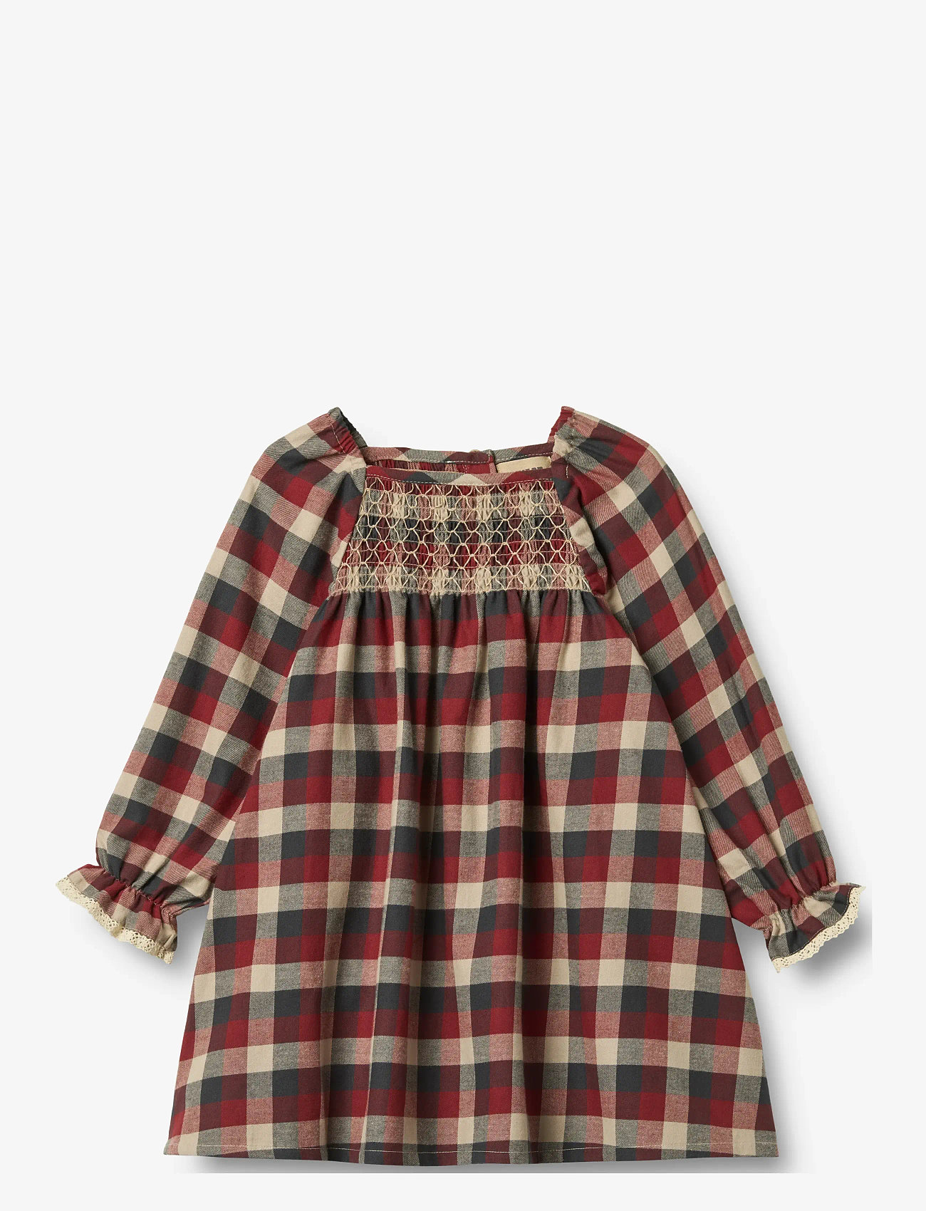 Wheat - Dress L/S Lace Bella - pitkähihaiset arkimekot - red blue check - 0