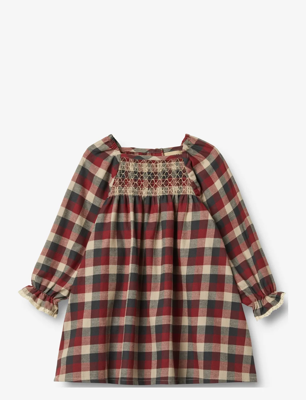 Wheat - Dress L/S Lace Bella - langærmede hverdagskjoler - red blue check - 0