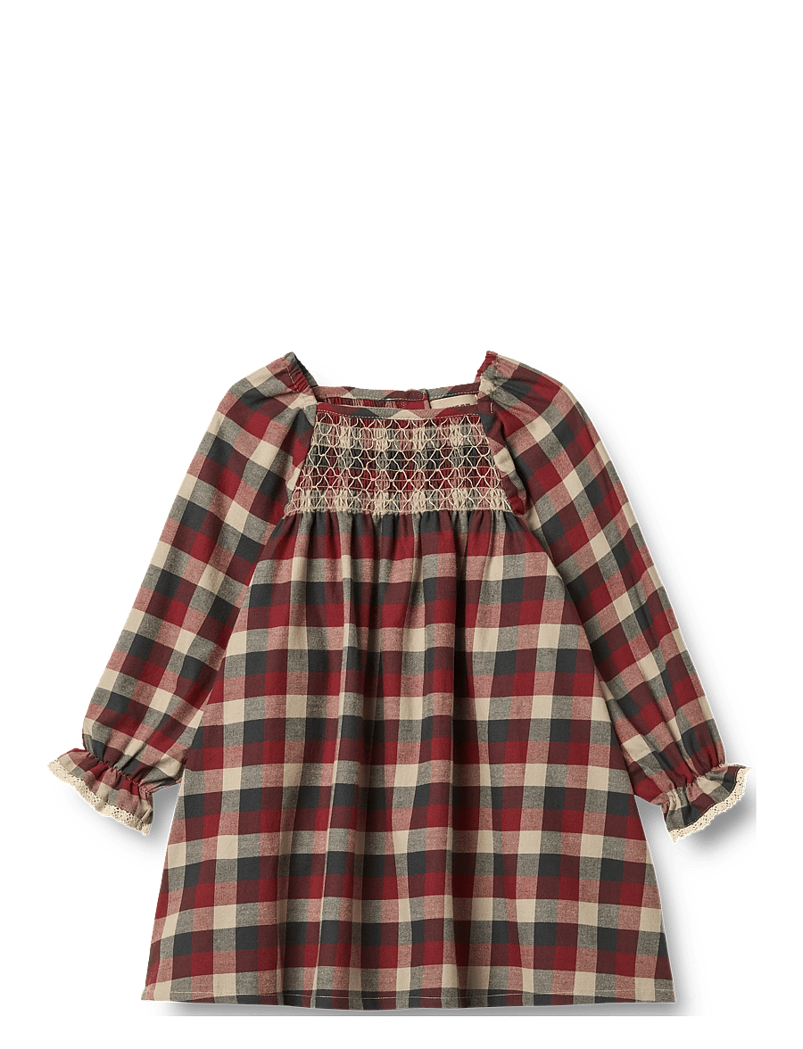Wheat - Dress L/S Lace Bella - langärmelige freizeitkleider - red blue check - 0