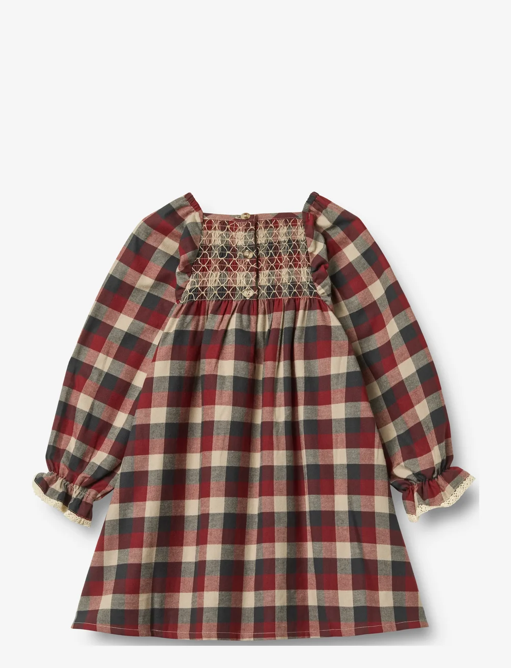 Wheat - Dress L/S Lace Bella - langærmede hverdagskjoler - red blue check - 1