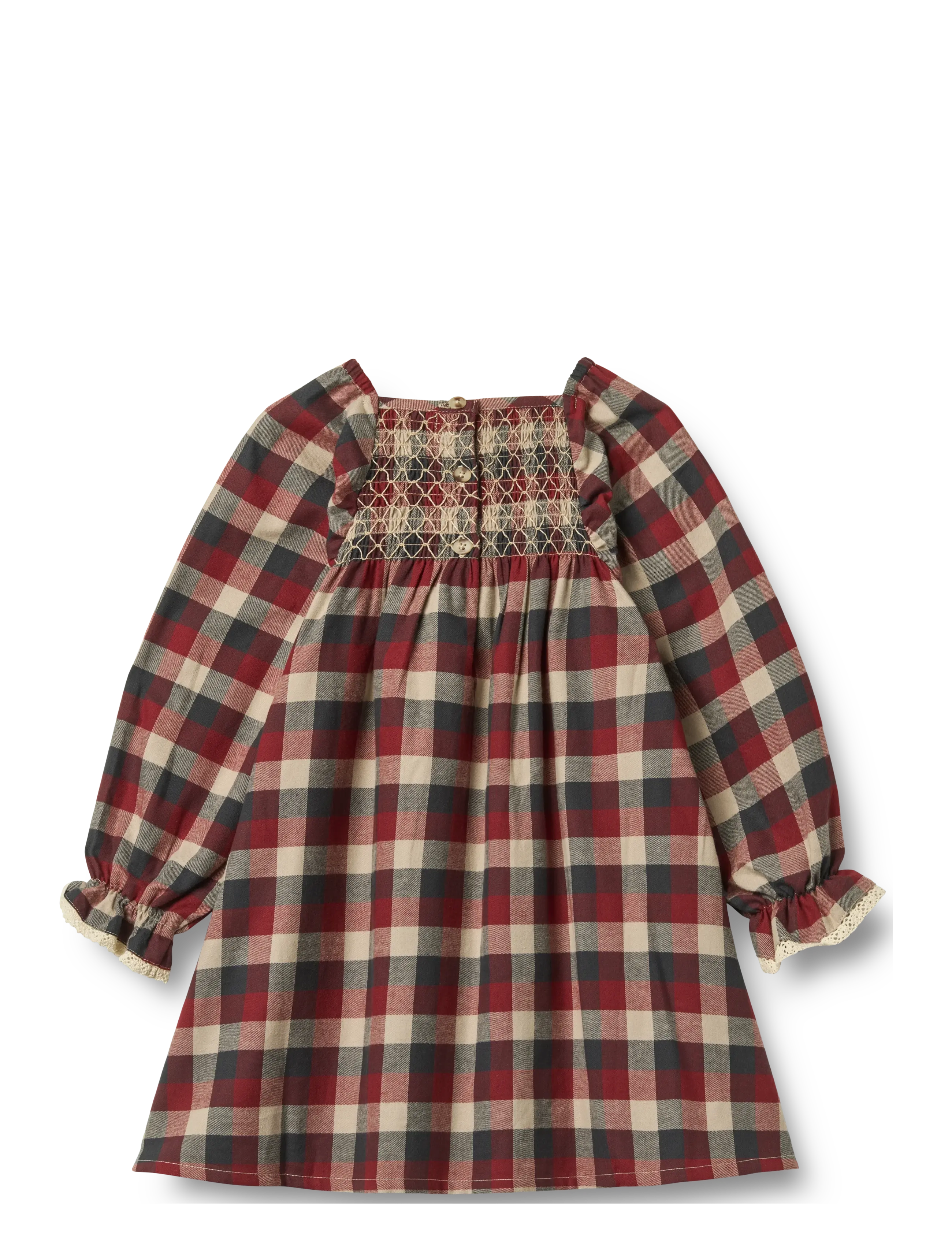 Wheat - Dress L/S Lace Bella - langärmelige freizeitkleider - red blue check - 1
