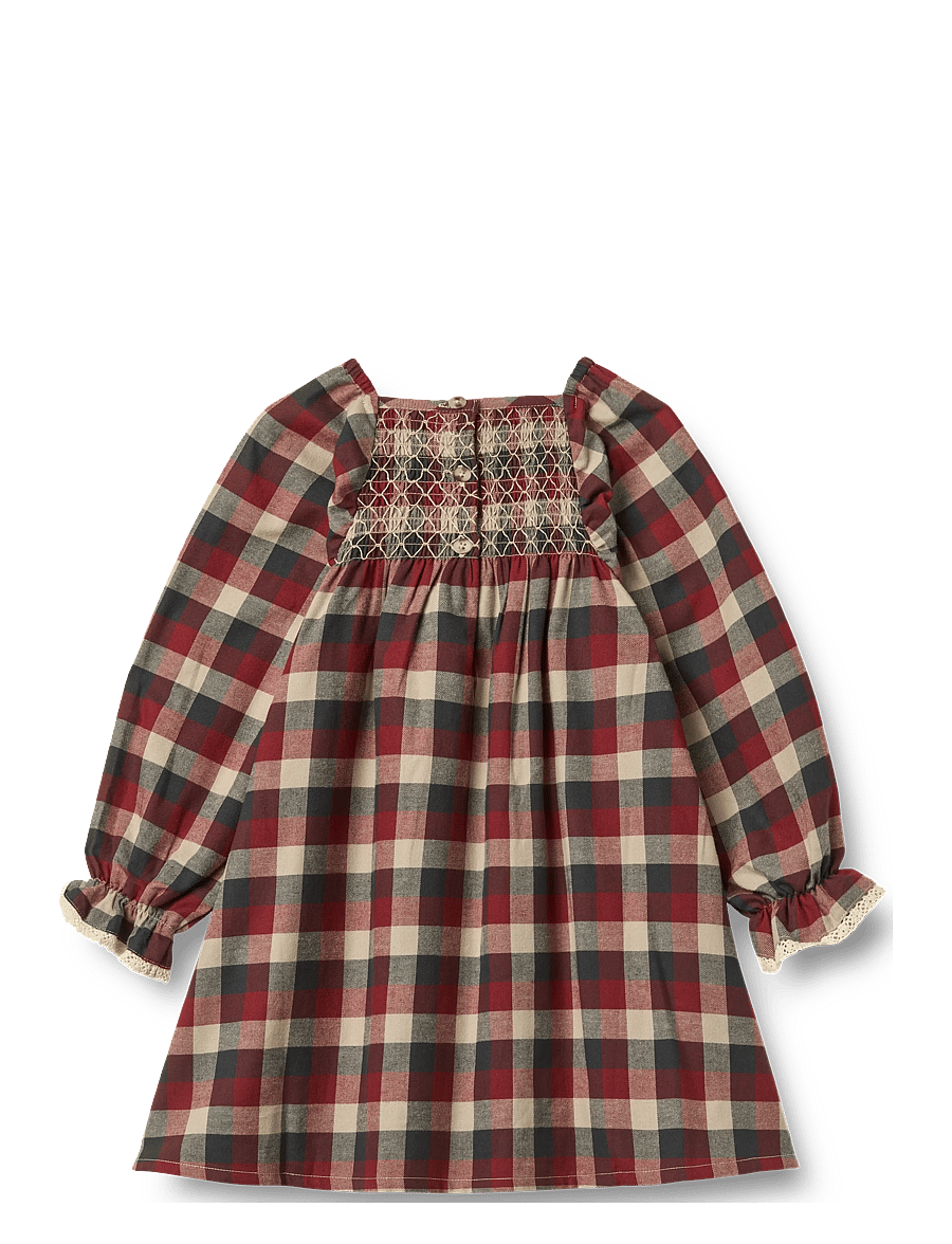 Wheat - Dress L/S Lace Bella - langärmelige freizeitkleider - red blue check - 1