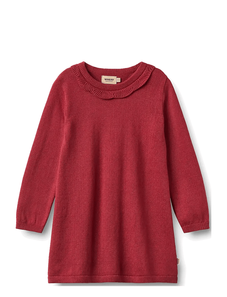 Wheat - Knit dress L/S Nannie - langärmelige babykleider - red cherry - 0