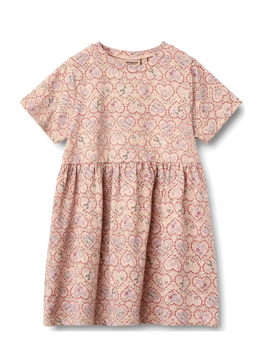 Wheat - Jersey dress S/S Anna - lühikeste varrukatega vabaaja kleidid - magenta heart flowers - 0