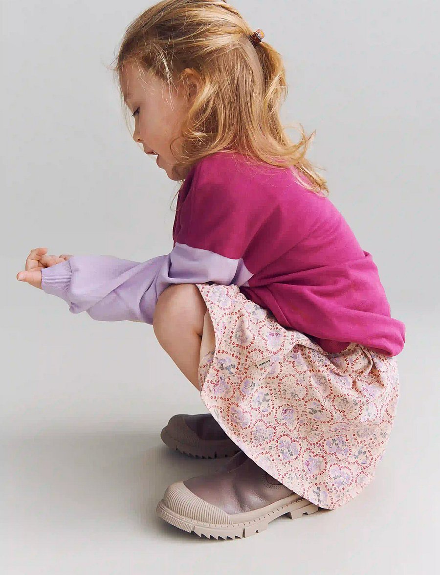 Wheat - Jersey dress S/S Anna - kortärmade vardagsklänningar - magenta heart flowers - 0