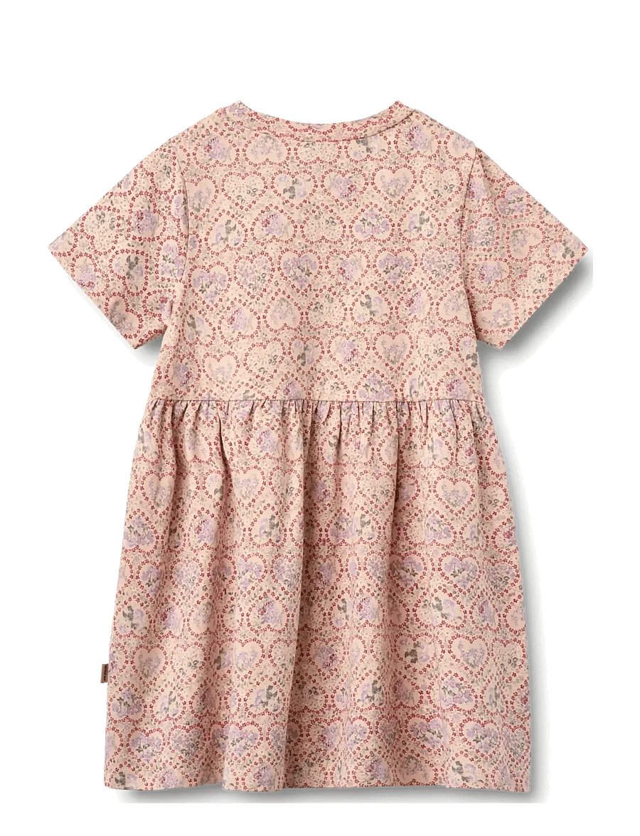 Wheat - Jersey dress S/S Anna - kurzärmelige freizeitkleider - magenta heart flowers - 2