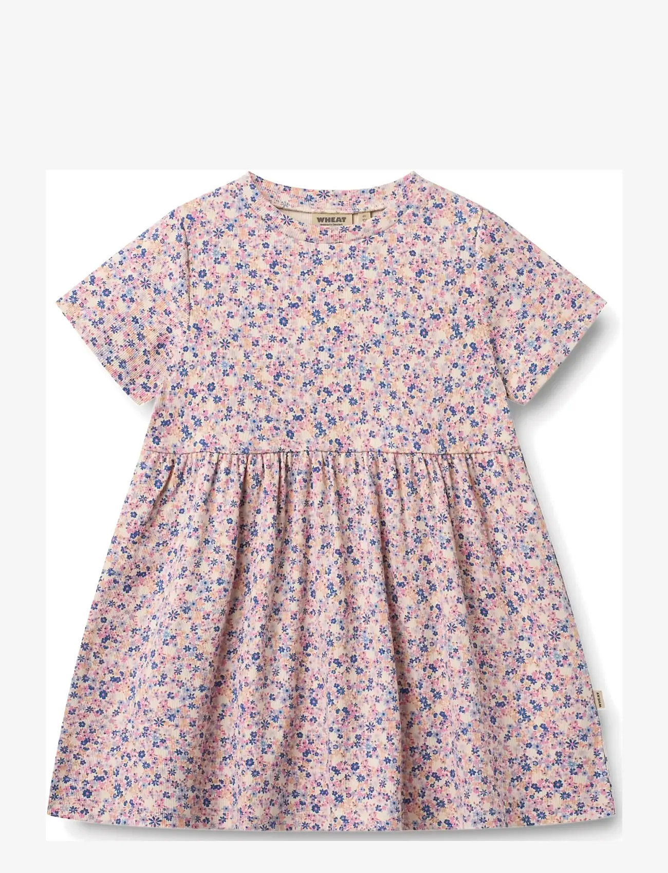 Wheat - Jersey Dress Anna - kortärmade vardagsklänningar - pink blue flowers - 0