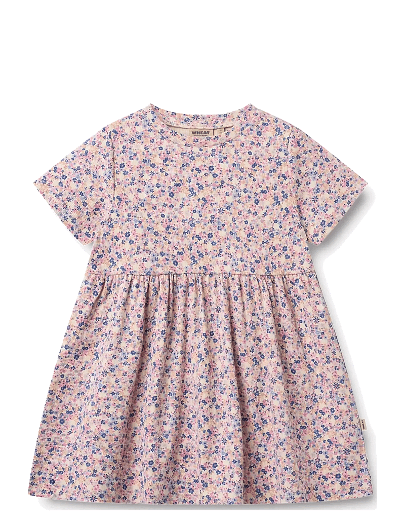 Wheat - Jersey Dress Anna - kortärmade vardagsklänningar - pink blue flowers - 0