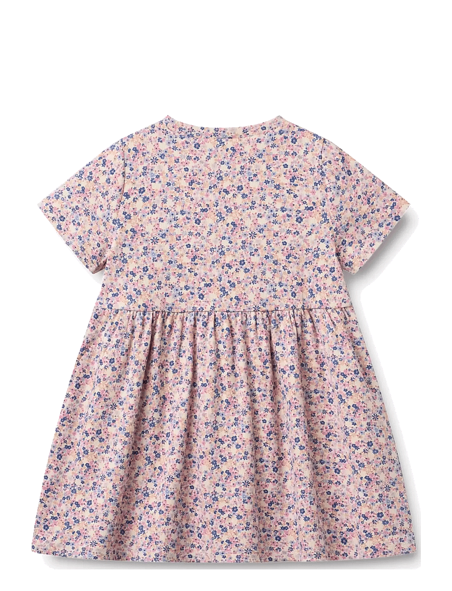 Wheat - Jersey Dress Anna - kurzärmelige freizeitkleider - pink blue flowers - 1