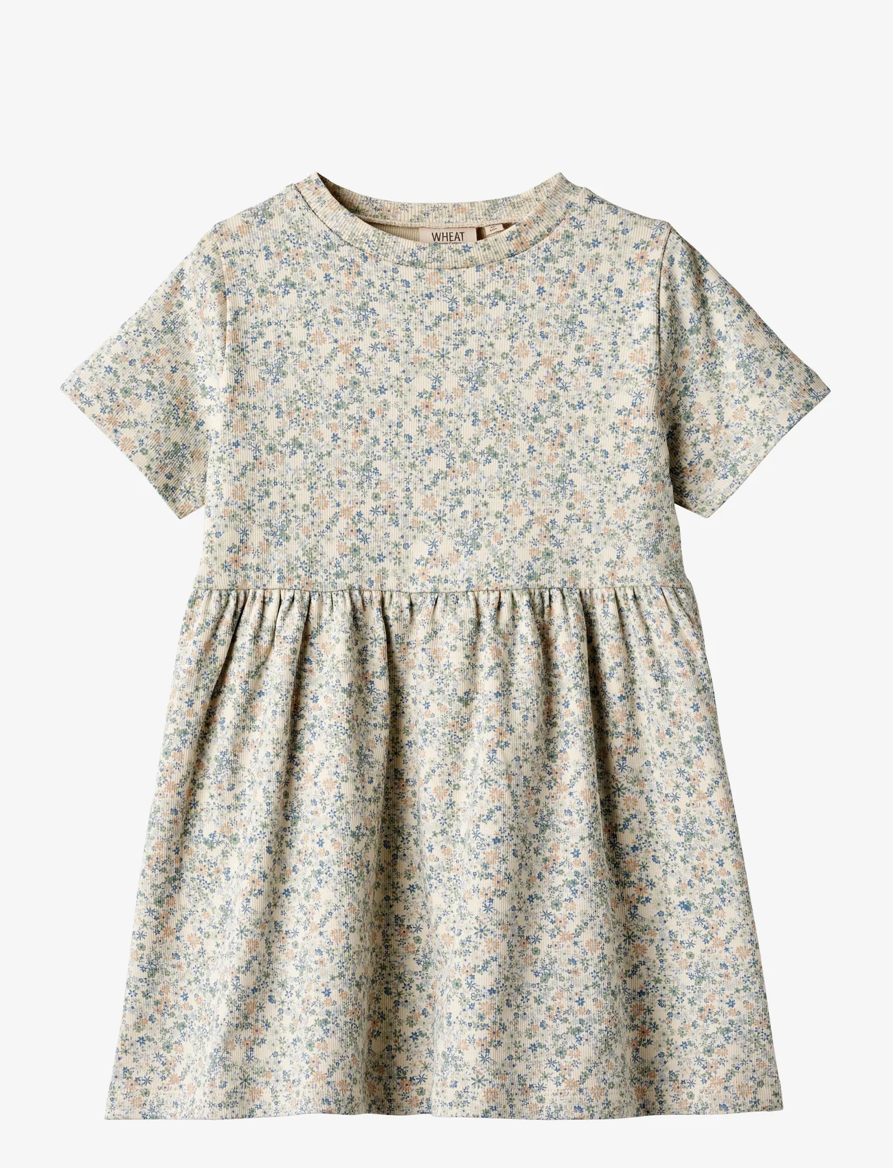 Wheat - Jersey Dress S/S Anna - short-sleeved casual dresses - sandshell mini flowers - 1