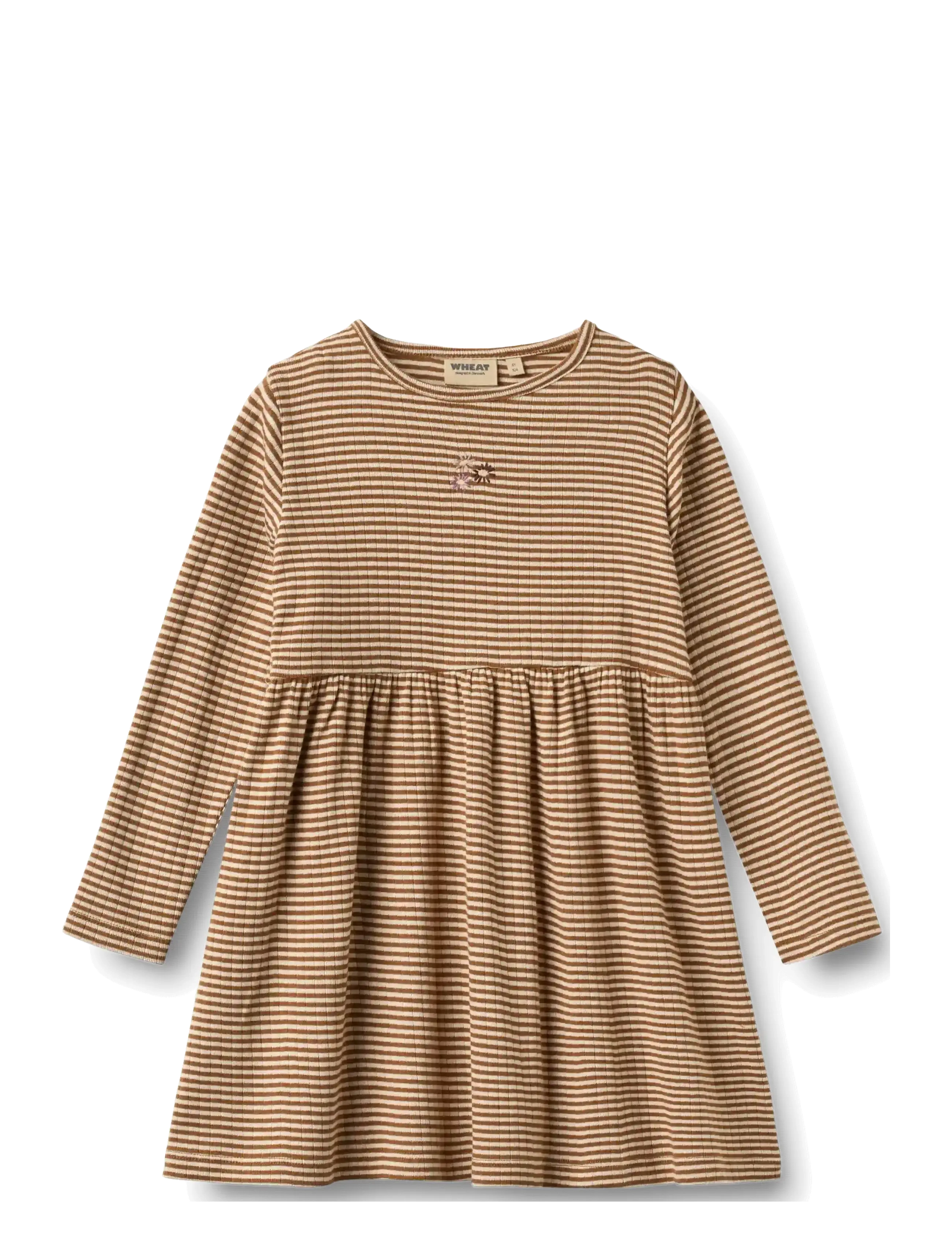 Wheat Jersey Dress L/S embroidery Sessa - Robes - WARM HAZEL STRIPE / brown