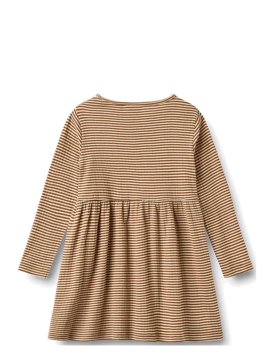 Wheat - Jersey Dress L/S embroidery Sessa - långärmade vardagsklänningar - warm hazel stripe - 1