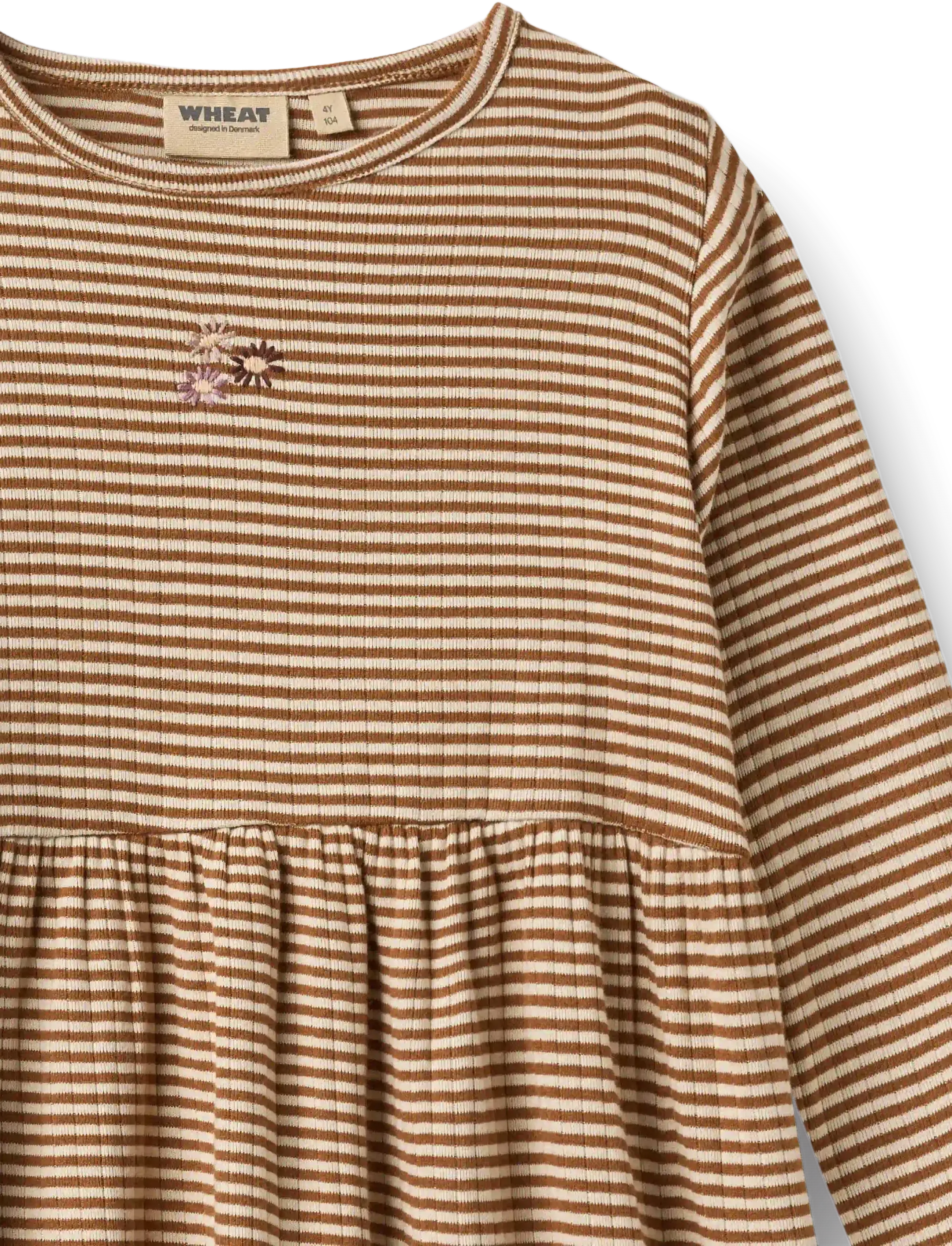 Wheat - Jersey Dress L/S embroidery Sessa - långärmade vardagsklänningar - warm hazel stripe - 2