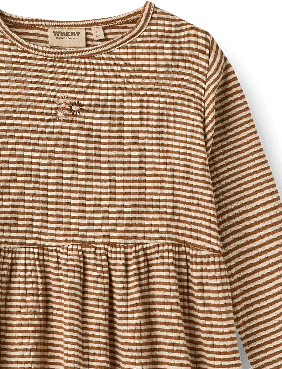 Wheat - Jersey Dress L/S embroidery Sessa - långärmade vardagsklänningar - warm hazel stripe - 2