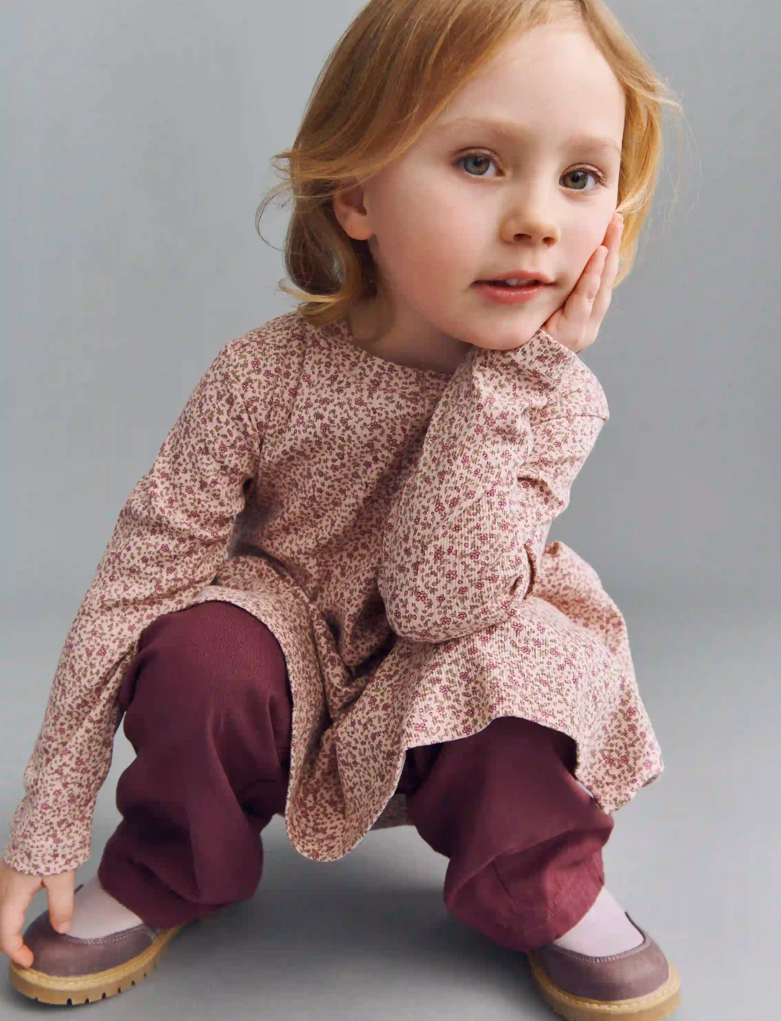 Wheat - Jersey Dress L/S Dorthea - soft sand flower wine - 3