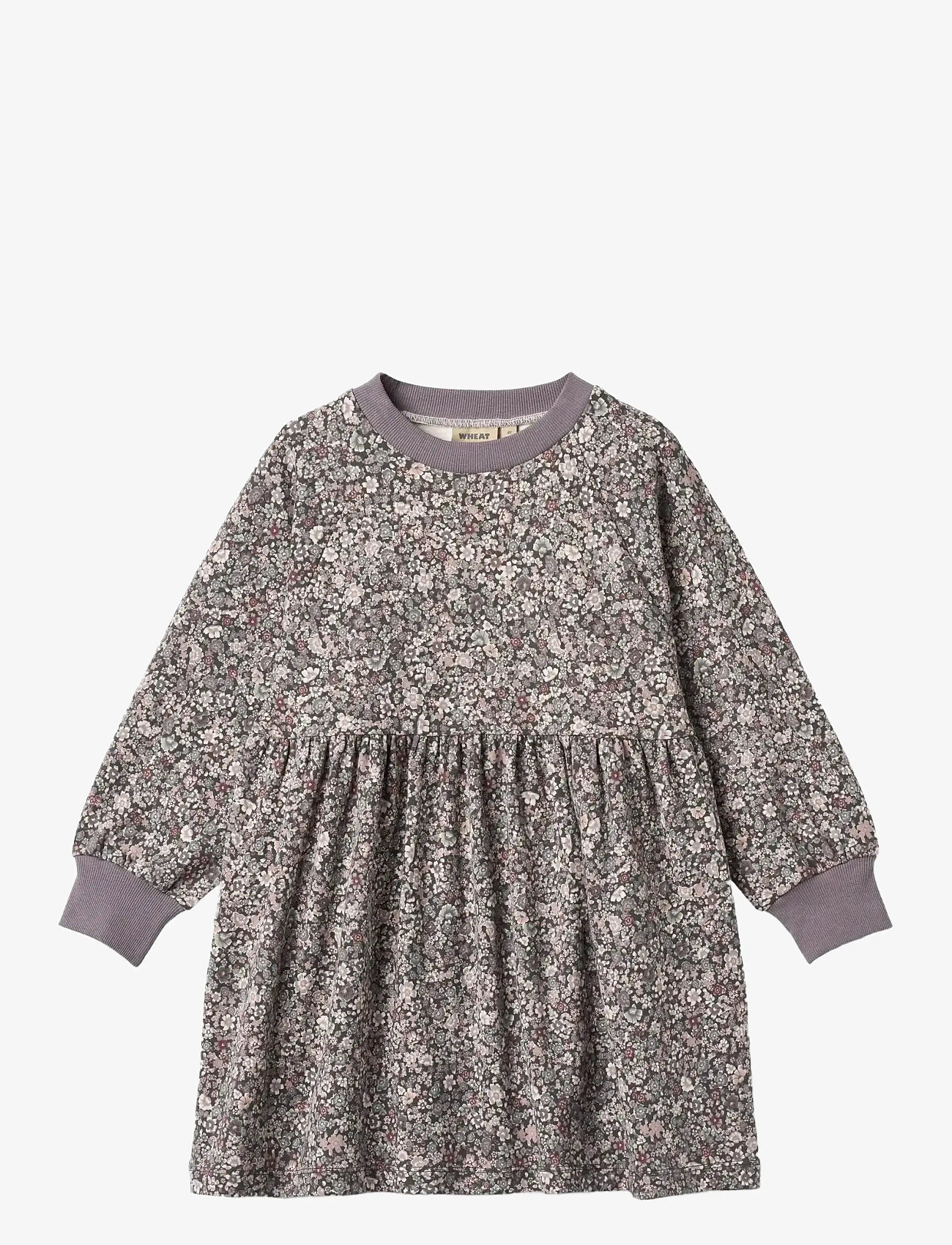 Wheat - Jersey Dress L/S Dorthea - långärmade vardagsklänningar - purple stone flowers - 0