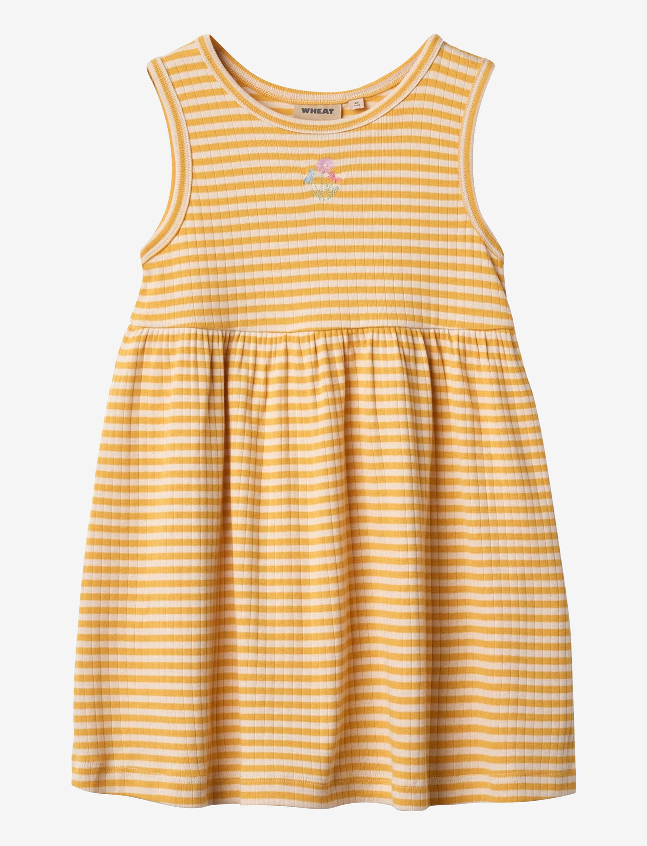 Wheat - Jersey Dress Embroidery Martha - laisvalaikio suknelės be rankovių - yellow rib stripe - 0