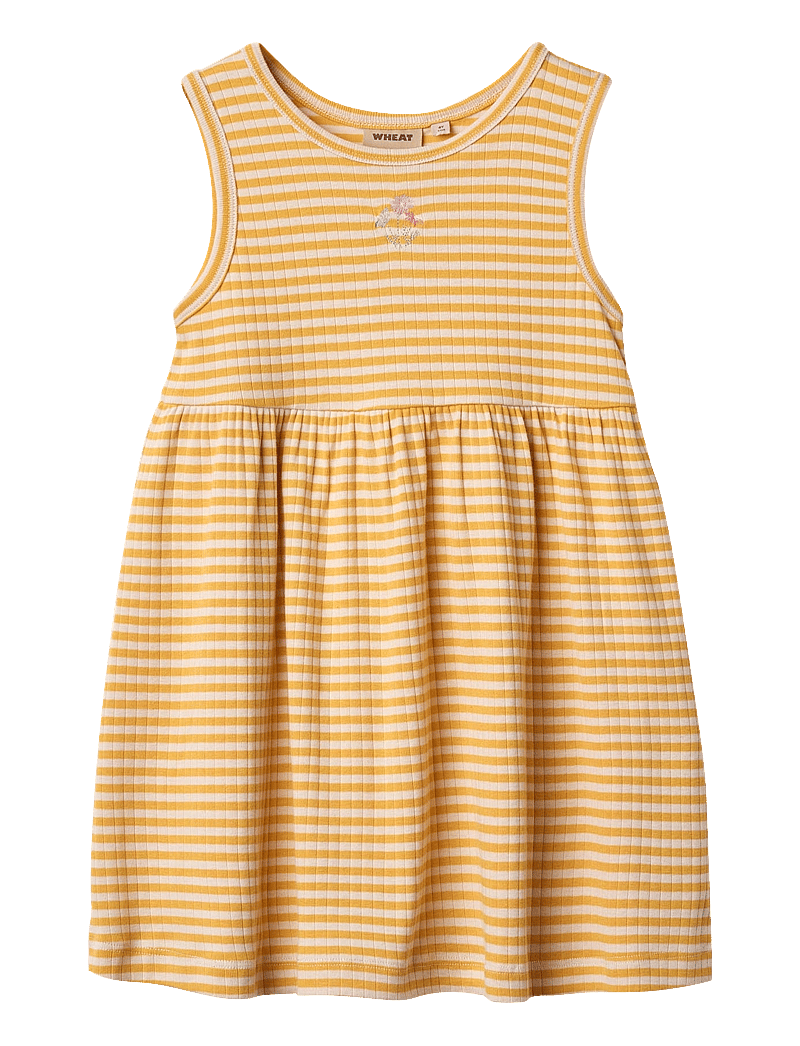 Wheat - Jersey Dress Embroidery Martha - yellow rib stripe - 0