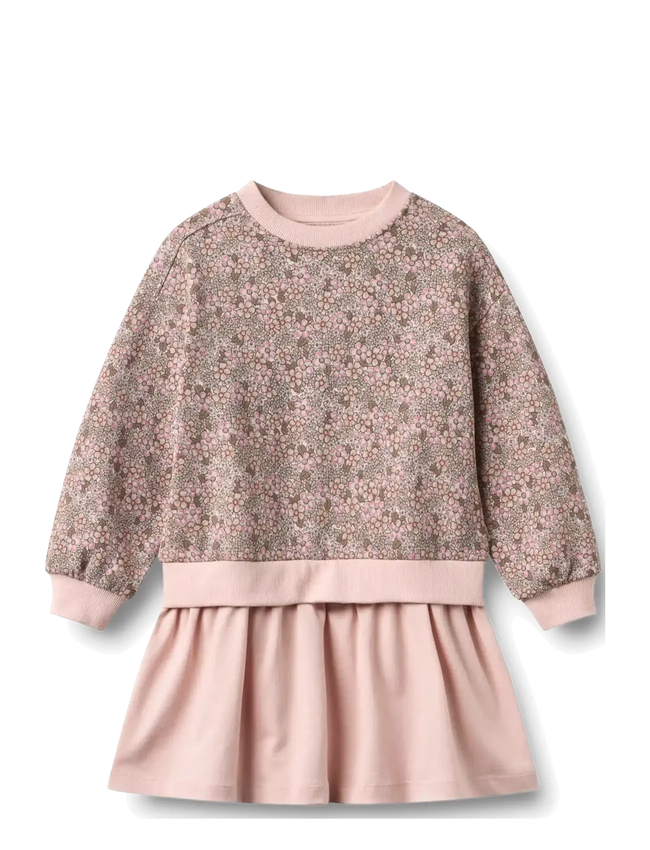 Wheat Sweat Dress L/S Maggie - Hverdagskjoler - ROSE BROWN FLOWERS / pink/rose