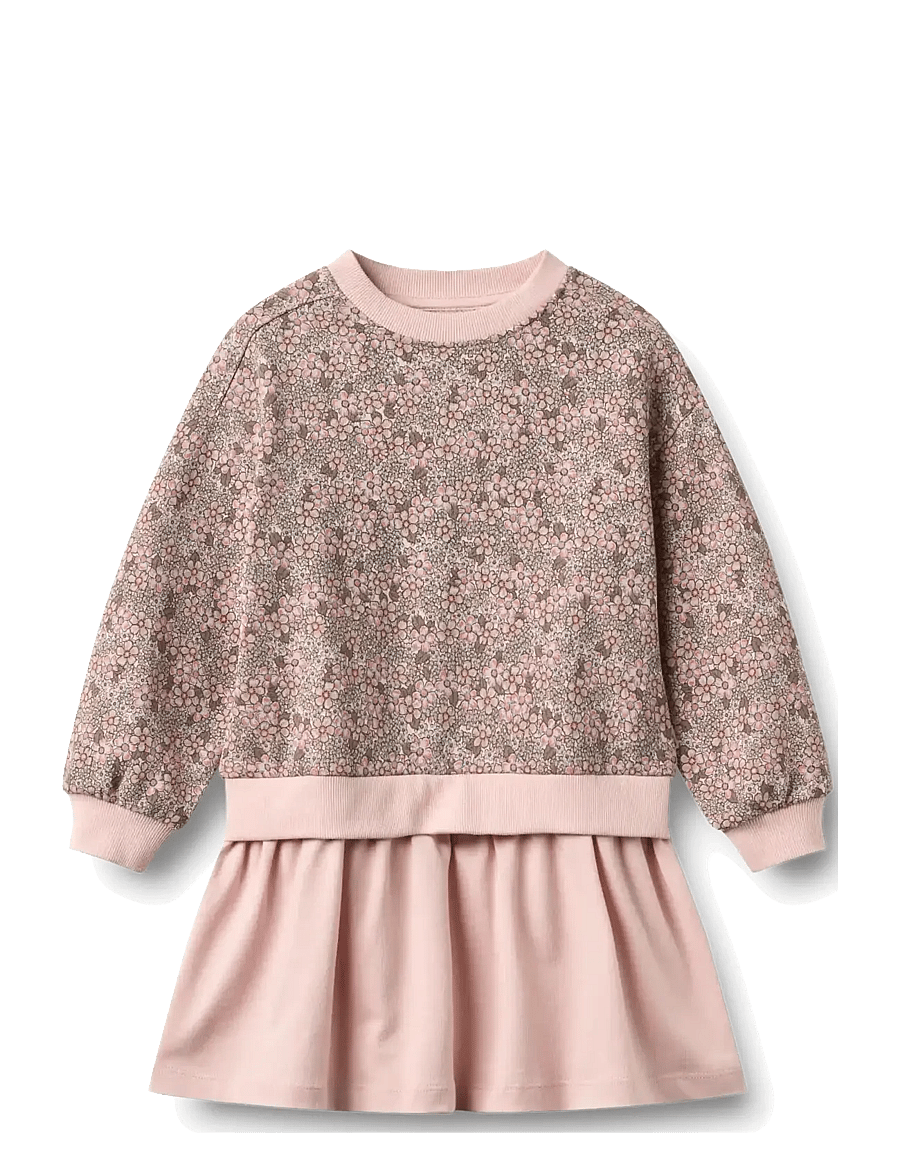 Wheat - Sweat Dress L/S Maggie - långärmade vardagsklänningar - rose brown flowers - 0