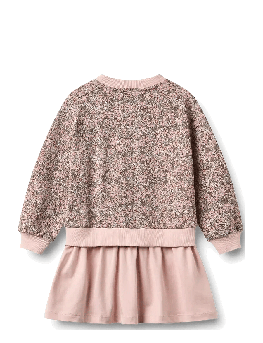 Wheat - Sweat Dress L/S Maggie - långärmade vardagsklänningar - rose brown flowers - 1