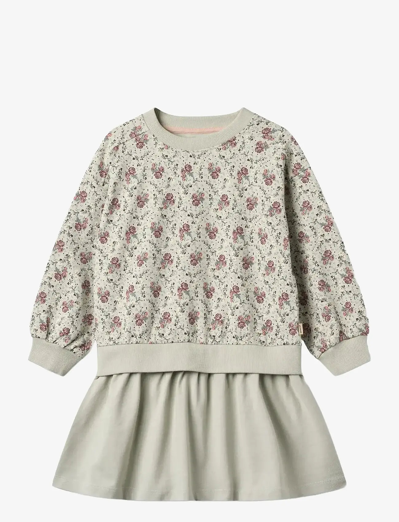 Wheat - Sweat Dress L/S Maggie - langærmede hverdagskjoler - slightly green flowers - 0