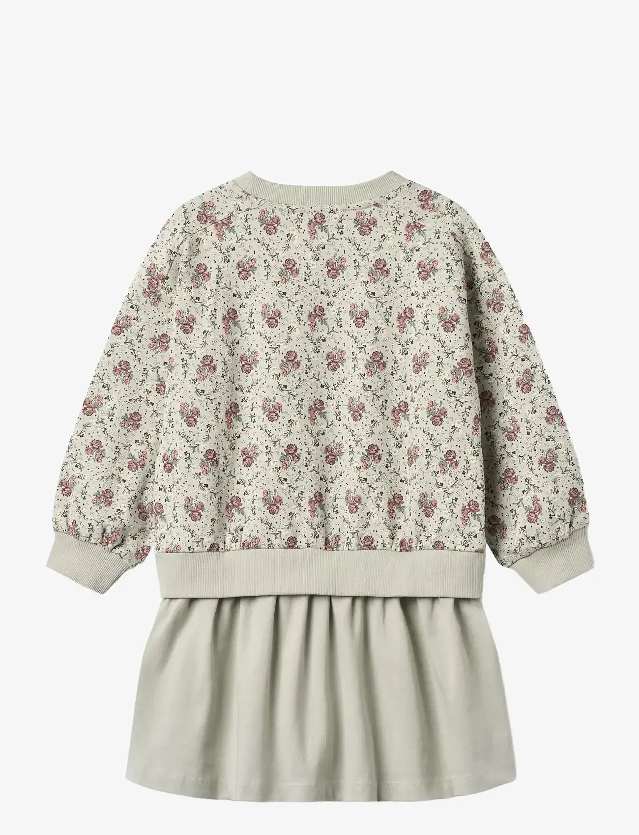 Wheat - Sweat Dress L/S Maggie - langærmede hverdagskjoler - slightly green flowers - 1