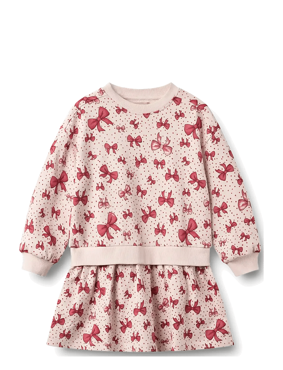Wheat - Sweat Dress L/S Maggie - langærmede hverdagskjoler - almond peach bows - 0