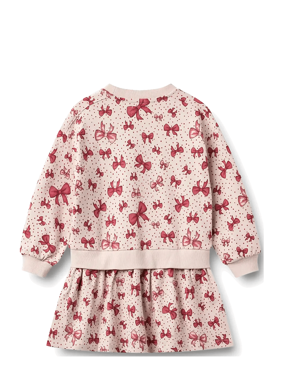 Wheat - Sweat Dress L/S Maggie - langærmede hverdagskjoler - almond peach bows - 1