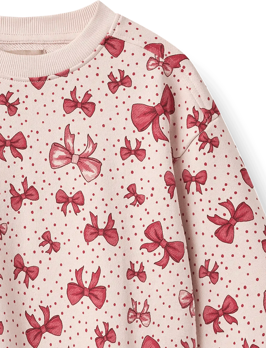 Wheat - Sweat Dress L/S Maggie - langærmede hverdagskjoler - almond peach bows - 2