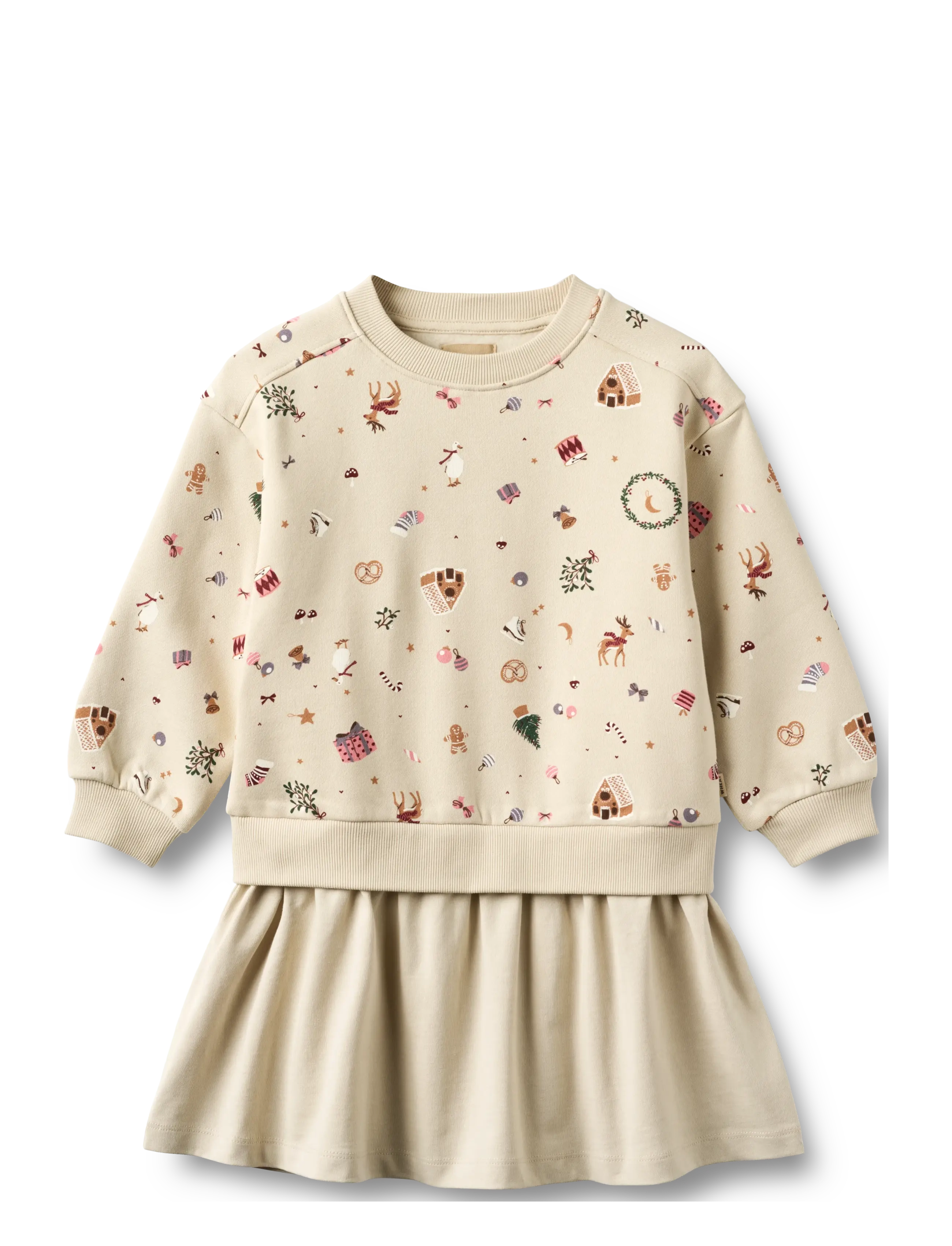 Wheat Sweat Dress L/S Maggie, 140, Casual Dresses, Beige - Long-sleeved Kinder