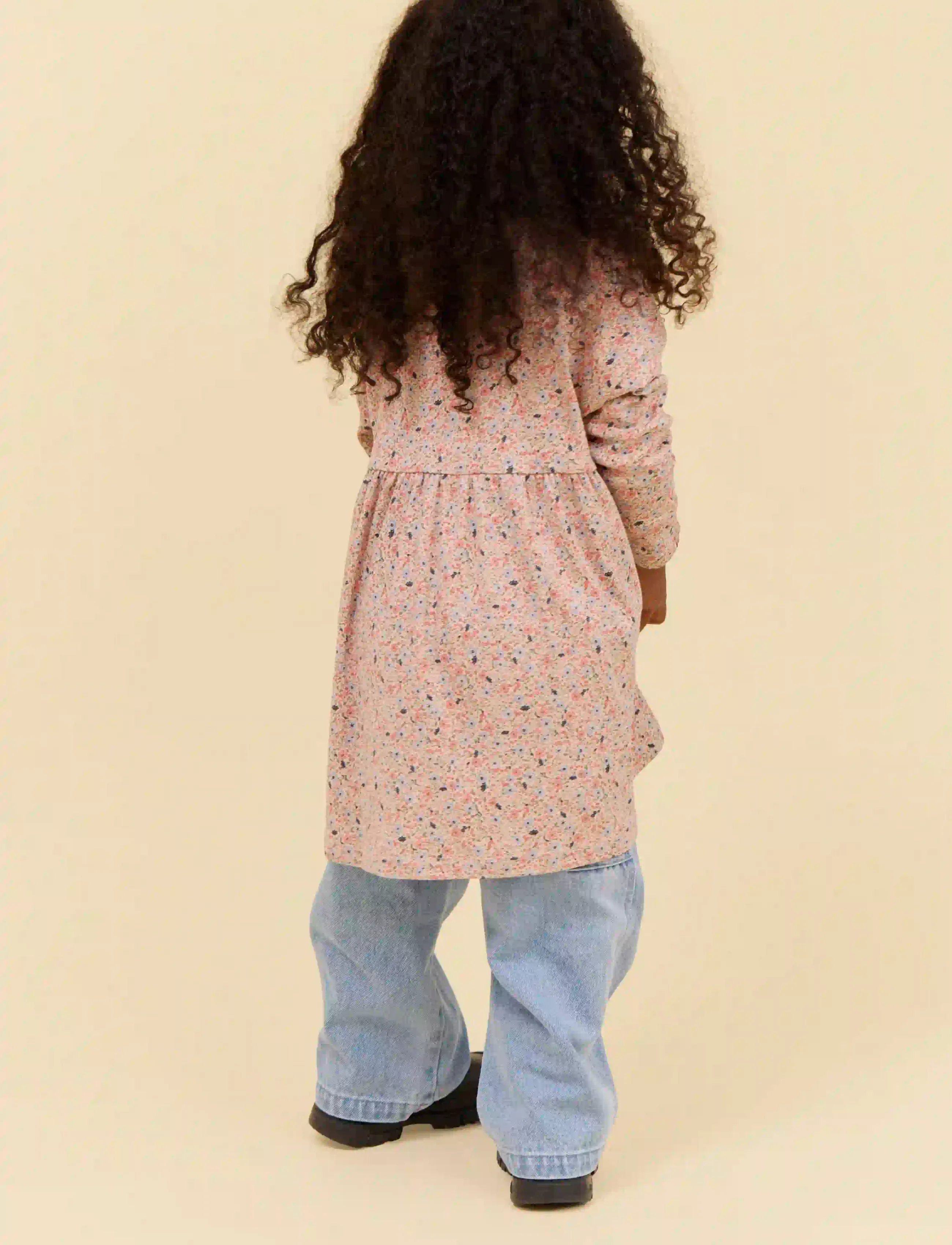 Wheat Jersey dress L/S Emmy - Vardagsklänningar - GREY CLOUD FLOWERS / cream