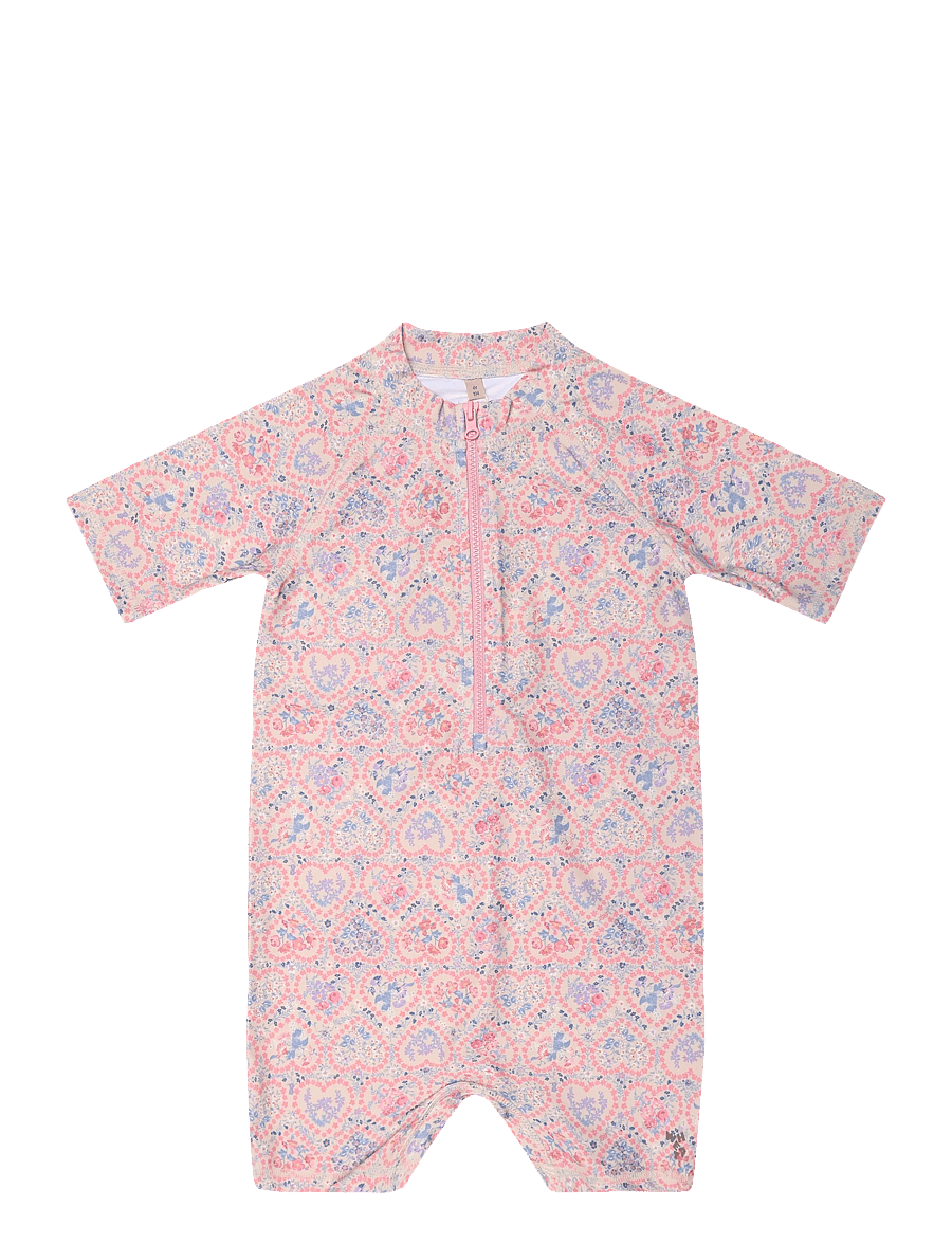 Wheat - Swimsuit S/S Cas - badeanzüge - pink heart flowers - 0