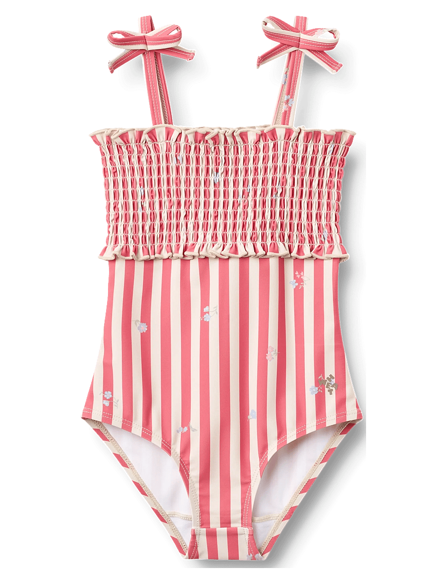 Wheat - Swimsuit Selma - uv-bekleidung - red stripe flowers - 1