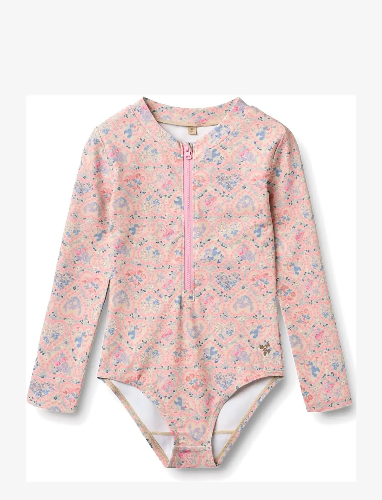 Wheat - Swimsuit L/S Margot - pink heart flowers - 1