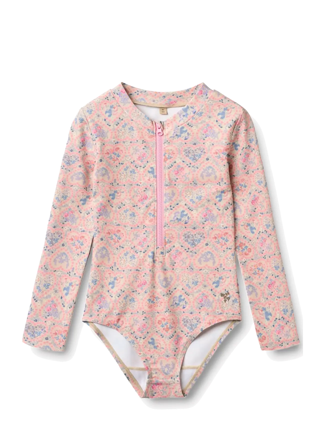 Wheat Swimsuit L/S Margot - Lapsed 98–134 - PINK HEART FLOWERS / pink/rose