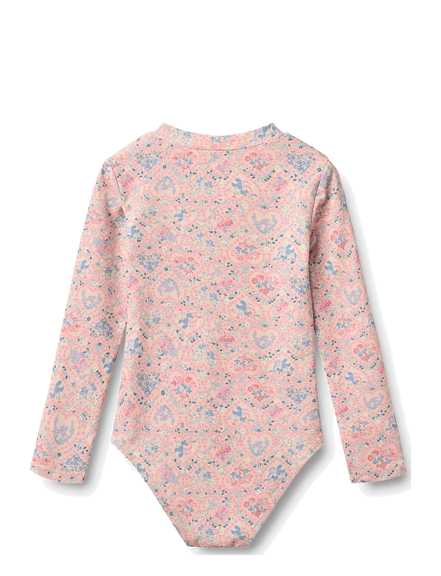 Wheat - Swimsuit L/S Margot - pink heart flowers - 2