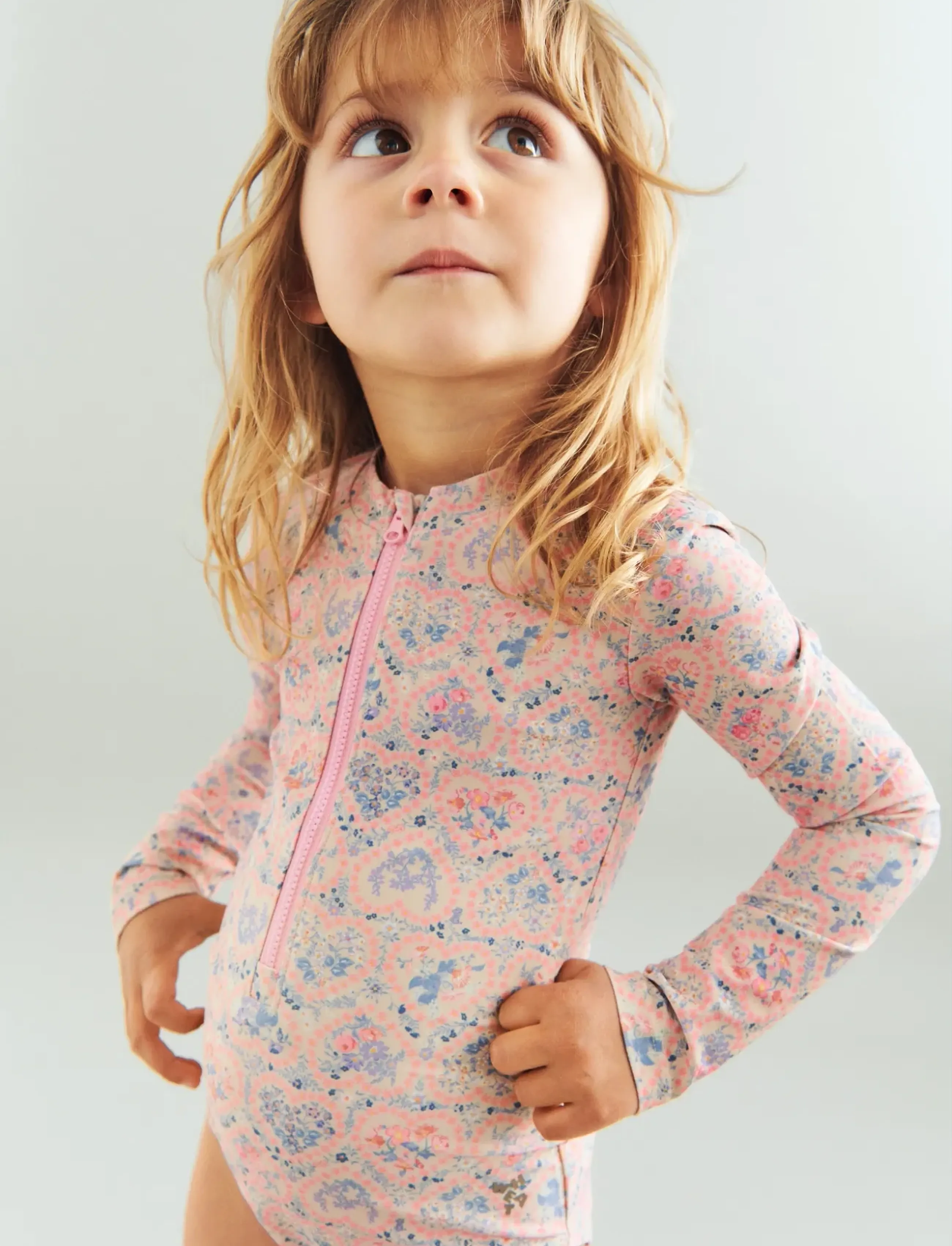 Wheat Swimsuit L/S Margot - Badeanzüge - PINK HEART FLOWERS / pink/rose