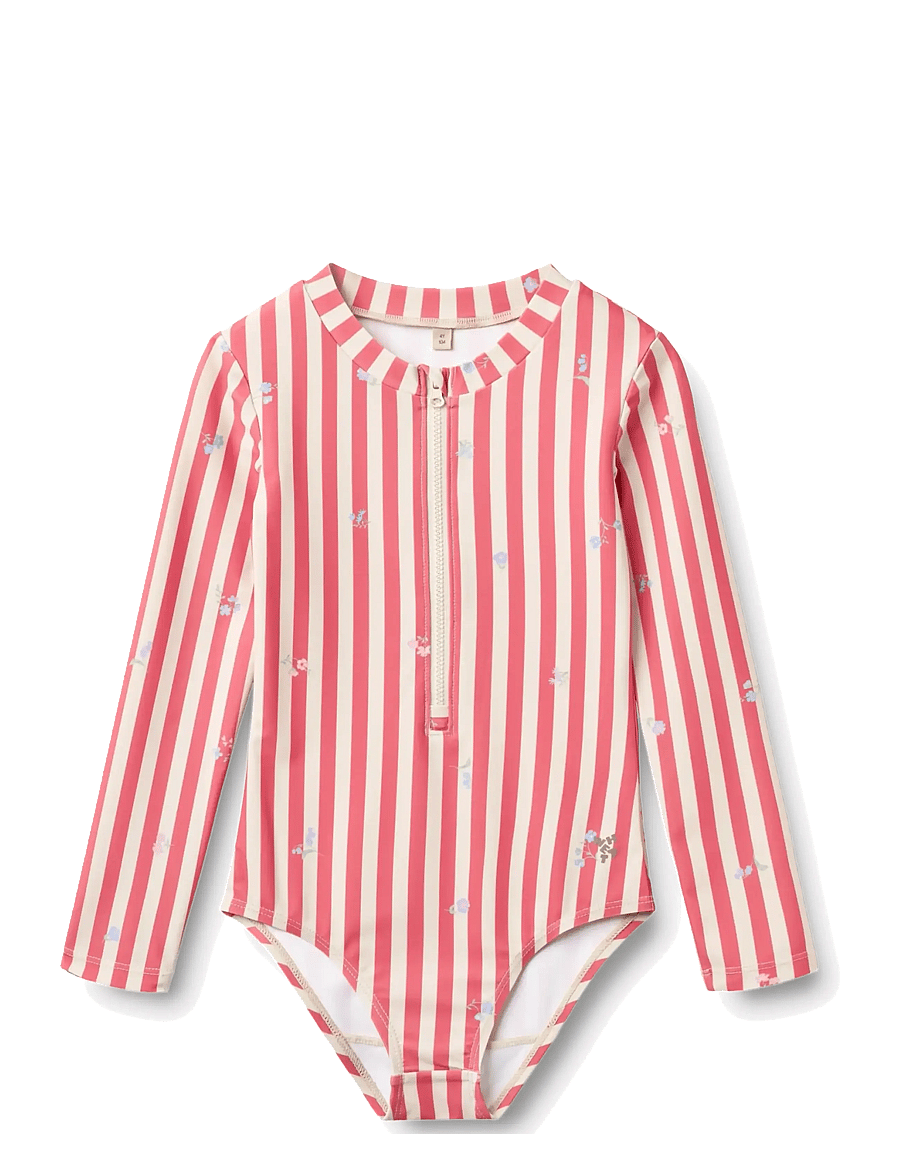 Wheat - Swimsuit L/S Margot - badedragter - red stripe flowers - 0