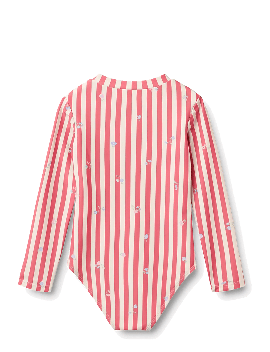 Wheat - Swimsuit L/S Margot - badedragter - red stripe flowers - 1