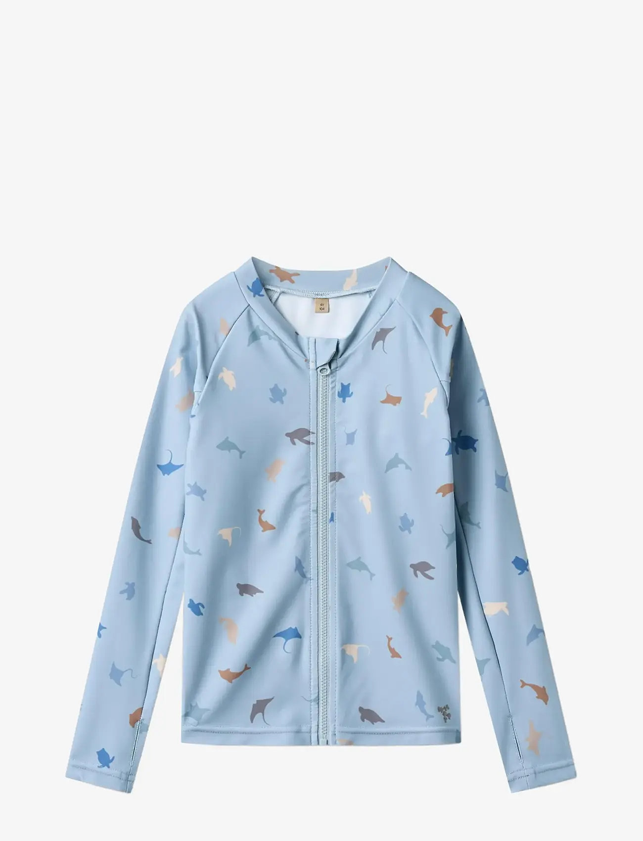 Wheat - Swim t-shirt L/S zip Ada - badtoppar - soft blue sea life - 1