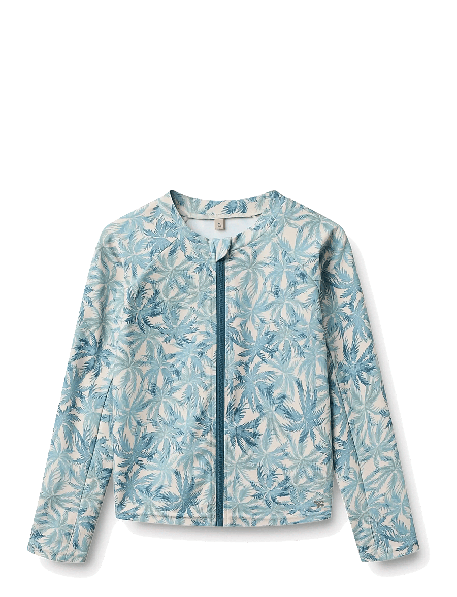 Wheat - Swim T-shirt L/S Zip Ada - badeoverdele - blue palm - 0
