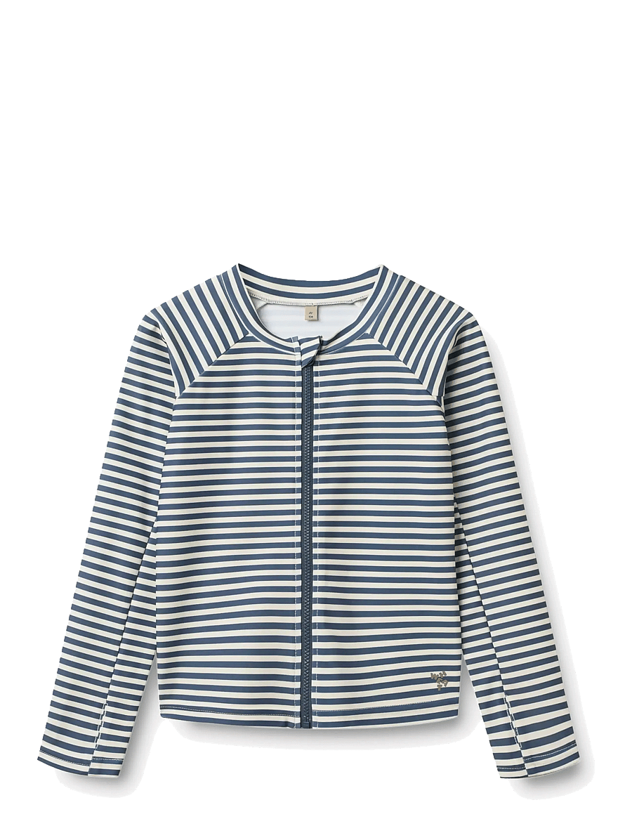 Wheat - Swim T-shirt L/S Zip Ada - badeoverdele - blue stripe - 0