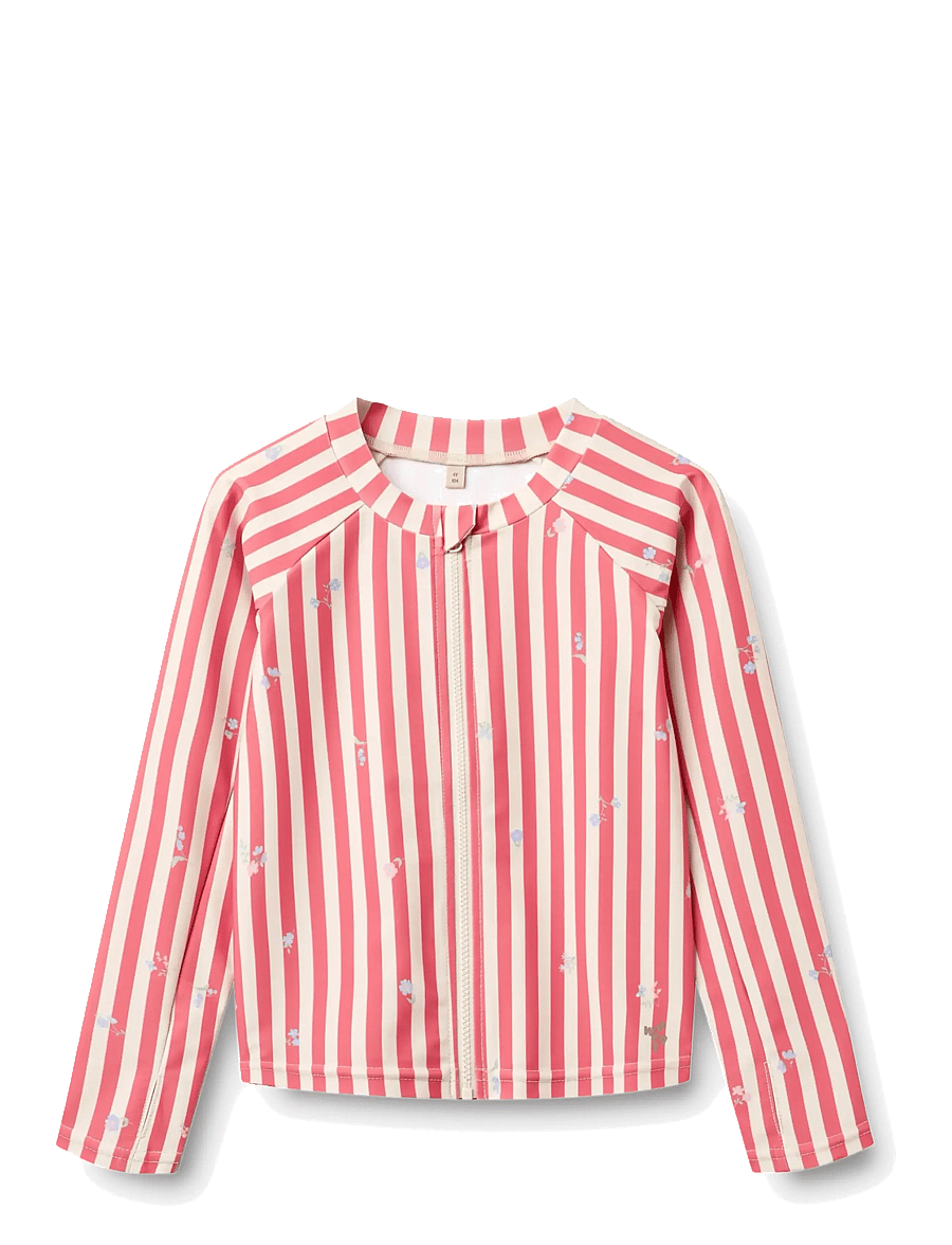 Wheat - Swim T-shirt L/S Zip Ada - badeoverdele - red stripe flowers - 0