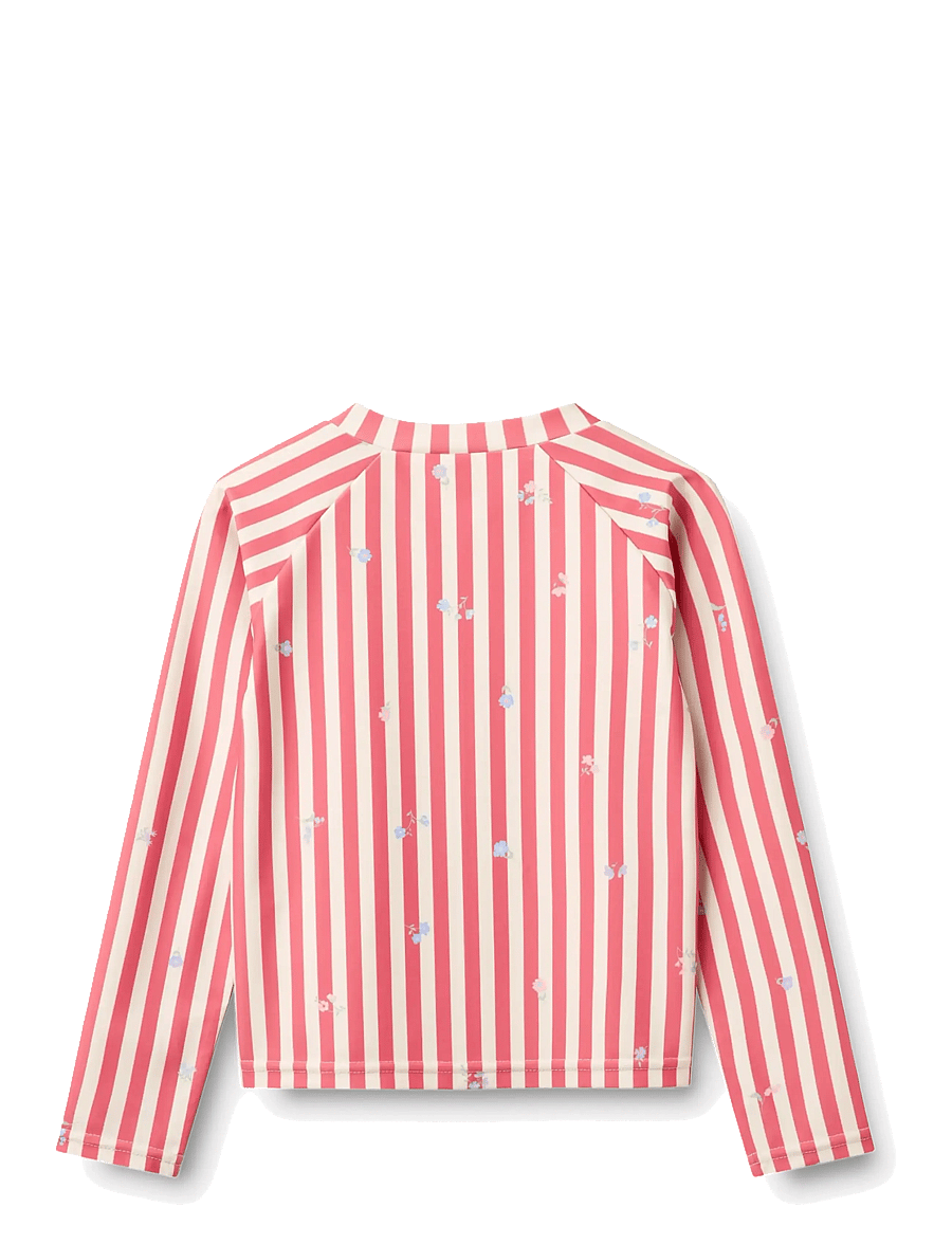 Wheat - Swim T-shirt L/S Zip Ada - badeoverdele - red stripe flowers - 1